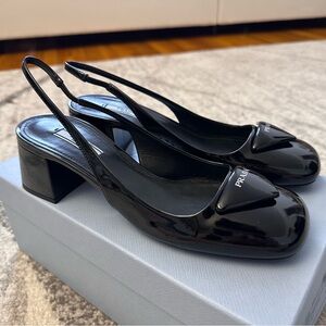 prada patent leather slingback pumps 45 mm